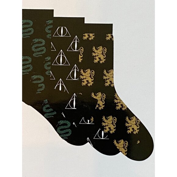 Harry Potter 3 Pair Crew Socks Size 6-12 Deathly Hallows Design Black & Green - Picture 8 of 11